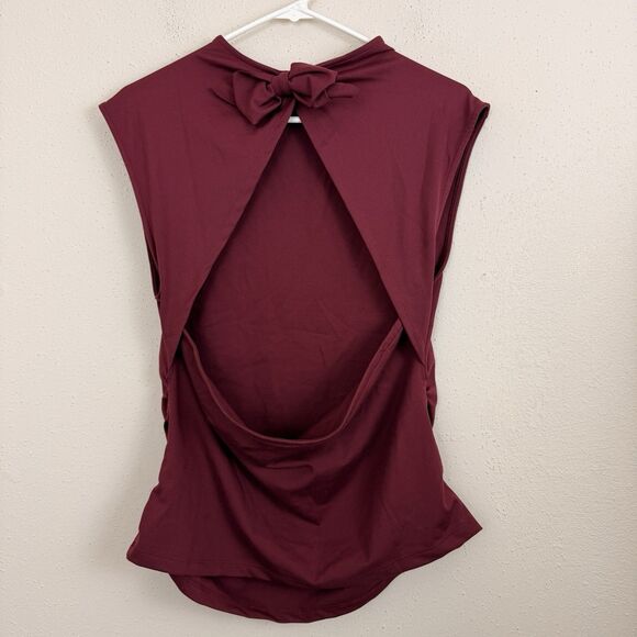 Maeve Anthropologie Ruched Sleeveless Top Sz Large Backless Bow Maroon Burgundy - Picture 3 of 7